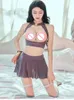 Robes de travail Sexy Jupes plissées Haute Élastique Transparent Mini Réversible Crop Tops Creux Poitrine Sans Manches Exotique Femme Vêtements