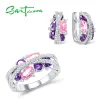 Set SANTUZZA Set di gioielli in argento 925 per donna Scintillante viola Ametista Rosa Cubic Zirconia Orecchini Anello Set Gioielleria raffinata di lusso