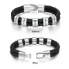 Bracelets en acier inoxydable bracelets personnalisés de nom de famille gravés de la famille Bracelets en cuir tressé noir pour hommes Pathers Day Gift