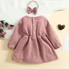 Flickklänningar Citgeeautumn Solid Kids Baby Fall Outfits Lång ärm Ruffle Dress Bow pannbandskläder