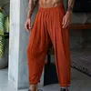 Men's Pants Cotton And Linen Outdoor Daily Solid Color Drawstring Multi Pocket Loose Straight Leg Sports Boy Stocking