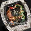 Montres mécaniques automatiques, cadran supérieur, remontage du tigre, véritable dragon peint, boîtier à main, bracelet en caoutchouc rouge, Super édition 2022