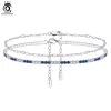 Strands Orsa Jewels 925 Sterling Silver Clipblue Clear Clear Tennis Chain anklet for Women Foot Bracelet Ankle Straps Jewelry SSA01