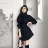 Casual Dresses Yuzacdwx Elegant Autumn Winter Dress Kvinnlig mini Enkelt breast Office Lady Slim Black Woolen Tweed Vestidos