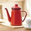 1 1L Cafetière en émail de haute qualité Verser sur le pichet d'eau de lait Pichet Théière Barista Bouilloire pour cuisinière à gaz et cuisinière à induction Red2197