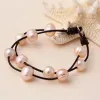 Bracelets Large Hole Pearl On Leather Bracelet Double Strands 1011mm Pearl Leather Bracelet , White Pink Gray Freshwater Pearl Jewelry.