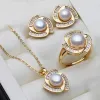 Sets 2023 New Real Pearl Necklace And Earring Set For Women,18K Gold Plated Pearl Jewelry Set Birthday Mother Gift White