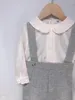 Ensembles de vêtements Garçon Gris Laine Pantalon Pantalon Ensemble Coton Blanc Chemise À Carreaux Manches Longues Hiver Britannique Anniversaire Eid Vêtements Enfants Boutique