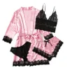 Four piece set of women's pajamas oversized pajama suspender set outerwear home clothing hot selling 240106