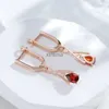 Stud Minimalist Style Drop Shape Red Zircon Geometric Crossing Earrings 585 Gold Color Trendy Jewelry Daily Wear Dingle Accessories YQ240129