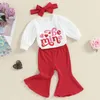 Kläduppsättningar födda Baby Girl Valentine S Outfits Långärmningsbokstäver Tryck Sweatshirt Toppar Bell Bottom Pants Spring Clothes