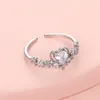Anéis de cluster na moda flor strass para mulheres requintado bling ajustável cristal noivado cúbico zircônia coração anel