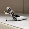 2024 Nouvelle chaussure de robe de créateur Escarpins à bride arrière en tricot jacquard Talons aiguilles Sandales à bout pointu Chaussures de luxe pour femmes