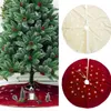 1Pc 120cm Christmas Tree Skirt Snowflake Pattern Round Xmas Tree Skirt Aprons Home Decor Festive Christmas Supplies Red Beige2594