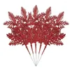 Fleurs décoratives 5 pièces feuilles de pin artificielles de noël Branches or plantes simulées guirlande de paillettes ornement d'arbre de noël année de la maison