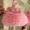 Long Sleeve Flower Dress New Wedding Cute Princess Ruched Little Girl Tutu Gowns Party Dresses For Girls Kids Formal Wear Elegant Birthday Gown 403