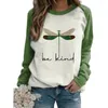 Women's Fur 2024 Dragonfly Green Round Neck Raglan Sleeve 3D Printed Sweater