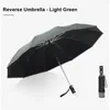 Parapluies Parapluie pliant inversé entièrement automatique avec LED 10 nervures coupe-vent bande réfléchissante UV pour le soleil ou la pluie