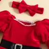Mädchenkleider Mababy 6M-4Y Weihnachten Kleinkind Kinder Rotes Kleid Langarm Pailletten Tüll Schleife Tutu Party Stirnband Weihnachtskostüme D05