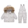 Kleidung Sets 2024 Winter 2 3 4 Jahre Baby Kinder Dickes Fell Mit Kapuze Jacke Overalls Anzug 2 stücke Ente unten Set Für Mädchen Jungen