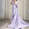 Elegant lila 2024 kväll formell klänning båthals pärlor stora båge kvinnor sjöjungfrun satin prom party klänningar födelsedag bära arabiska dubai mantel de soiree