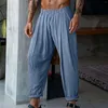 Men's Pants Cotton And Linen Outdoor Daily Solid Color Drawstring Multi Pocket Loose Straight Leg Sports Boy Stocking