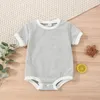 Rompers sommar baby flicka pojke romper våffla kort ärm skjorta solid bodysuit outfit jumpsuits kläder