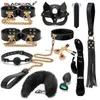 Bondage BLACKWOLF BDSM Bondage Kit Set di restrizioni in vera pelle Manette Collare Gag Coniglio Vibratori Giocattoli adulti del sesso per donne Coppie