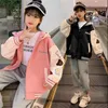 Kids Baseball Jackets Girls Girls Outerwear Pattern الأزرار الطويلة الأكمام الأمامية معطف الربيع الخريف ملابس الأطفال 414 سنة 240125