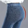 Leggings pour femmes hiver peluche entraînement fesse levage élastique taille haute pantalon chaud serré minceur lâche coton faux denim jeans
