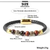 Bracelets 2022 Simple Natural Map Stone Cowhide Leather Bracelets for Male Brass Zircon Beads Charm Stainless Steel Clasp Man Women Bangle