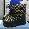 Mujeres con caja Letra P Moons Bota de nieve Nylon Martin Placa Tobillo Ski Slip Redondo Diseñador de lujo Zapatos con cordones Laque