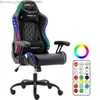 Altri mobili Sedia chizzysit con luci LED RGB Sedia per computer con poggiatesta regolabile Supporto lombare Sedia da gioco ergonomica in pelle PVC Q240129