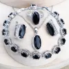 Устанавливает модные женщины свадебные украшения наборы серебро 925 черные кубические циркониевые украшения свадебные серьги кольца браслеты подвесной ожерелье