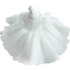 Robes à paillettes blanches pour filles, vêtements de 1er anniversaire pour bébé, manches longues, en maille, pour baptême, robe de bal de princesse