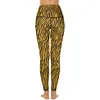 Active Pants Tiger Print Design Leggings Pockets Gold Stripes Custom Yoga High midja träna Lagging Söt stretchig sport