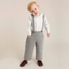 Ensembles de vêtements Garçon Gris Laine Pantalon Pantalon Ensemble Coton Blanc Chemise À Carreaux Manches Longues Hiver Britannique Anniversaire Eid Vêtements Enfants Boutique