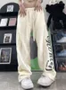 Pantalones para mujer Zoki Streetwear Pantalones de chándal con estampado de letras de cintura alta Moda coreana suelta Bf Pantalones casuales Harajuku Retro Pierna ancha