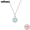 Necklaces Opal Zircon Necklace WOSTU 100% 925 Sterling Silver Sun Sunny Long Chain Necklace forWomen Necklace Silver Gift Jewelry FIN399