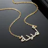 Colares nome personalizado árabe colar personalizado de aço inoxidável cristal árabe pingente gelado nomes jóias para presente de aniversário feminino
