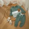 2pcs Toddler Erkek Kıyafetleri için Kış Bebek Takipleri Kontrast Renk Uzun Kollu Sweatshirt Üstler Uzun Pantolon Toddler Giysileri Seti 240118