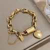 Link Bracelets AENSOA Punk Chunky Double Thick Chain Stainless Steel For Women Fashion Golden Heart Love Buckle Pendant Wrist Jewelry