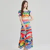 Summer Vacation Beach Dress Sets Women Designer Elegant Print Fit Top and Slim Ruched Long Skirt Casual Two Piece Set 2024 Fashion Party Ballgown Woman Clothes