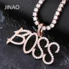 Halsband Jinao Anpassat namn Iced Out Tennis Letters Chain Pendants Halsband Herrens charm Zircon Hip Hop -smycken med Tennis Chain Gift