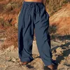 Herrenhose aus Baumwolle und Leinen, für den Alltag, einfarbig, Kordelzug, mehrere Taschen, kleiner L-Jeansschnitt, gerade Passform, für Herren, warm