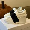 Lace Up White Sneakers Women Shoes Studded Genuine Leather Wedges Patchwork Designer Pumps Luxury High Heels