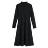 Casual Dresses Fall Sweater Women Dress Turtleneck långärmad tunika stickad fast färg Elegant kvinnlig stickning varm V5