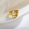 Cluster Rings Luxury Stainless Steel Ring For Women Girl Flower Shape Gold /Silver/Rose Color Hollow Party Jewelry