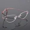 Sunglasses Frames Foldable Ultra-light MemoryTitanium Cat Eye Glasses Frame Men Women Rimless Eyeglasses Optical Eyewear TR90 Prescription