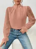 Kvinnors blusar Autumn och Winter Blus Shirt Half High Neck skarvade vågmönster Chiffon Långärmad topp för kvinnor
